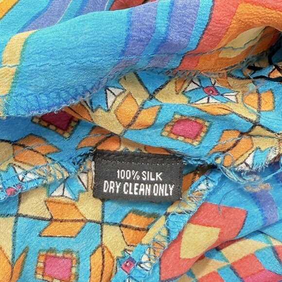 Tolani Blouse Silk Top Women Size S Boho Hippie Gypsy Vibrant Abstract Comfy Art - Picture 8 of 12